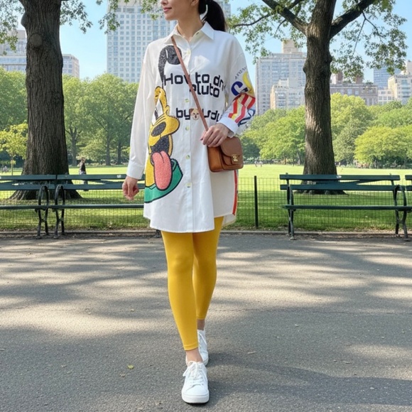 # A223  Nancy  Pluto Cartoon  Print Shirt Dress Disney  White Multi  NWT  S - Picture 2 of 12